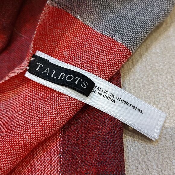 Talbot's Wool Metallic Red, Gray, & White Buffalo Check Scarf Wrap - Picture 2 of 8
